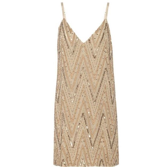 NWT $698 ALICE + OLIVIA Sz 8 AVALON EMBELLISHED BEADED MINI SLIP DRESS NUDE - Picture 7 of 9